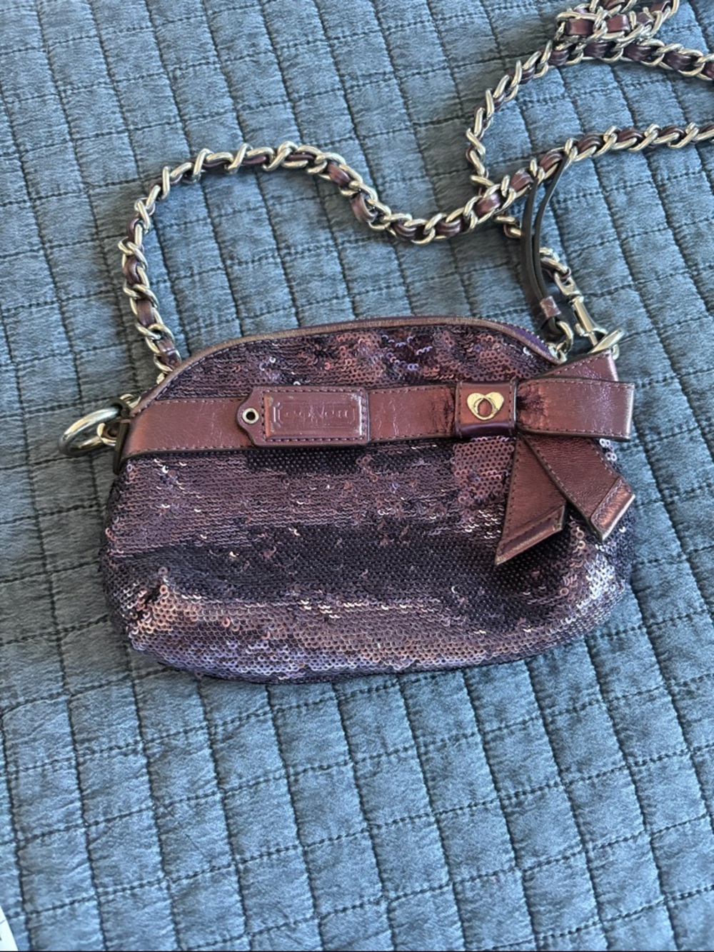 Coach Purple Sequin Bow Crossbody